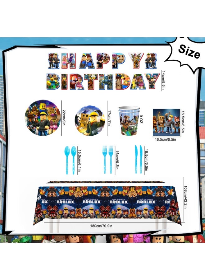 Roblox Birthday Party Decorations for 16 Guests, 114pcs Roblox Party Tableware Set Include Creative Gaming Tablecloth Banner Plates Napkins Cups for a Blocky, Roblox Party Decoration Supplies - Image 3